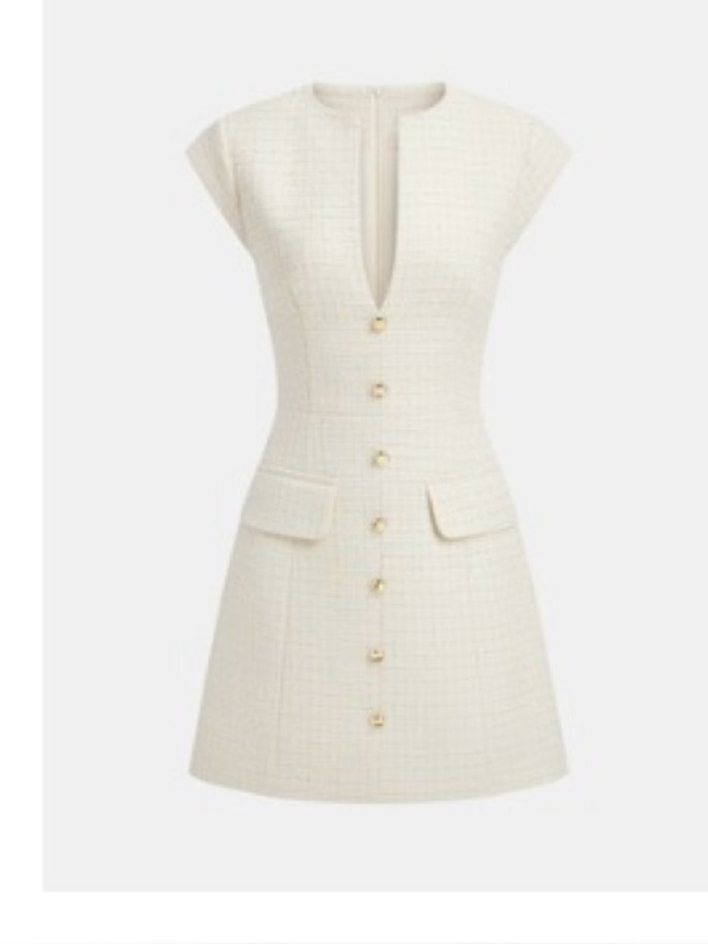 Commense Metal Button Tweed Sleeveless Mini Dress